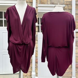RILLER AND FOUNT BURGUNDY PLUM JERSEY LING SLEEVE RUCHED DRESS 3 LARGE